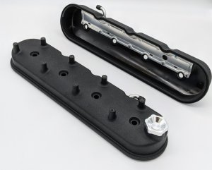 Chevrolet Corvette Valve Covers - Granatelli Motor Sports - Tall w/Angled Coil Mounts - Black Wrinkle - `96-`22